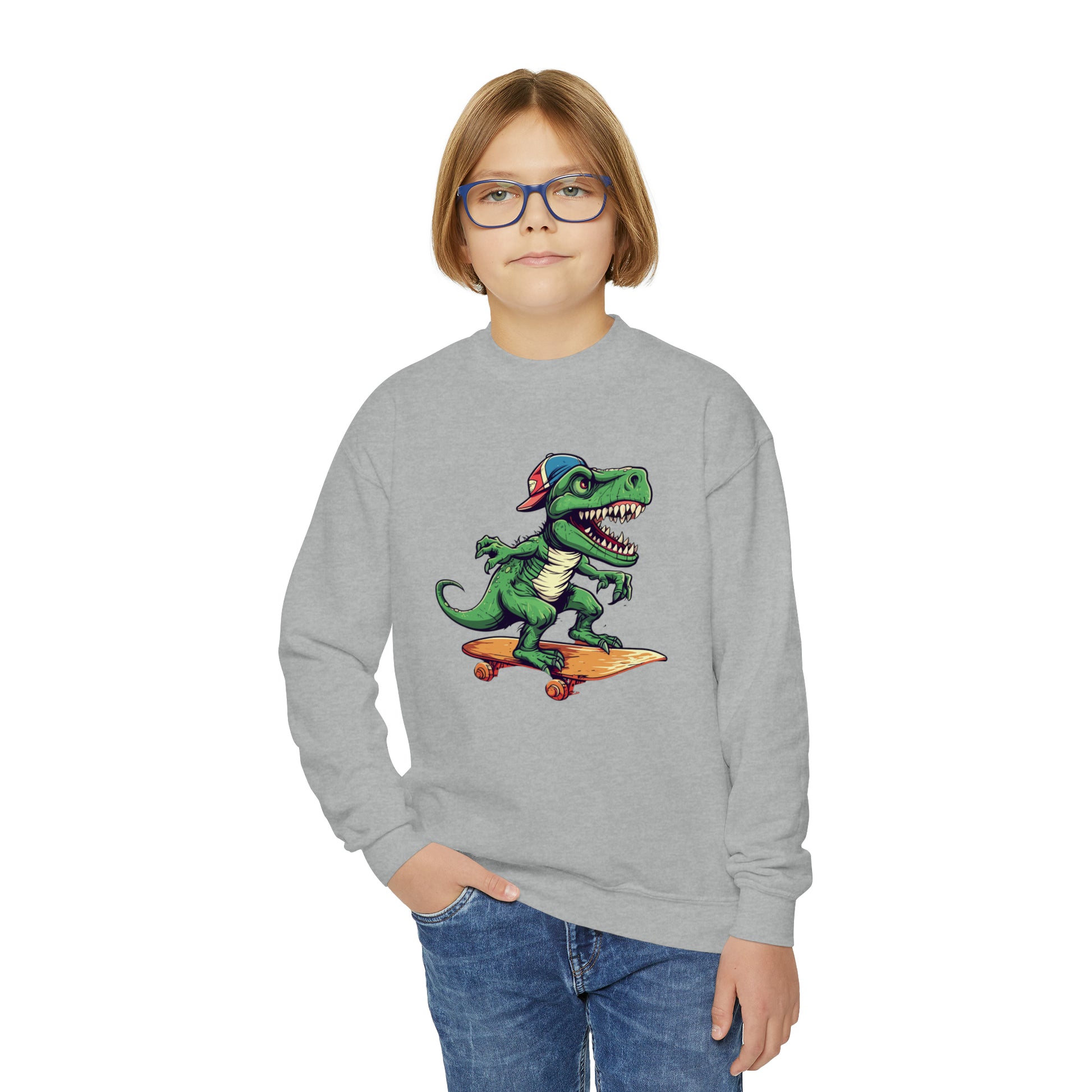 Skateboard Riders Dinosaur Lovers Dino Skate Park Youth Crewneck Sweatshirt