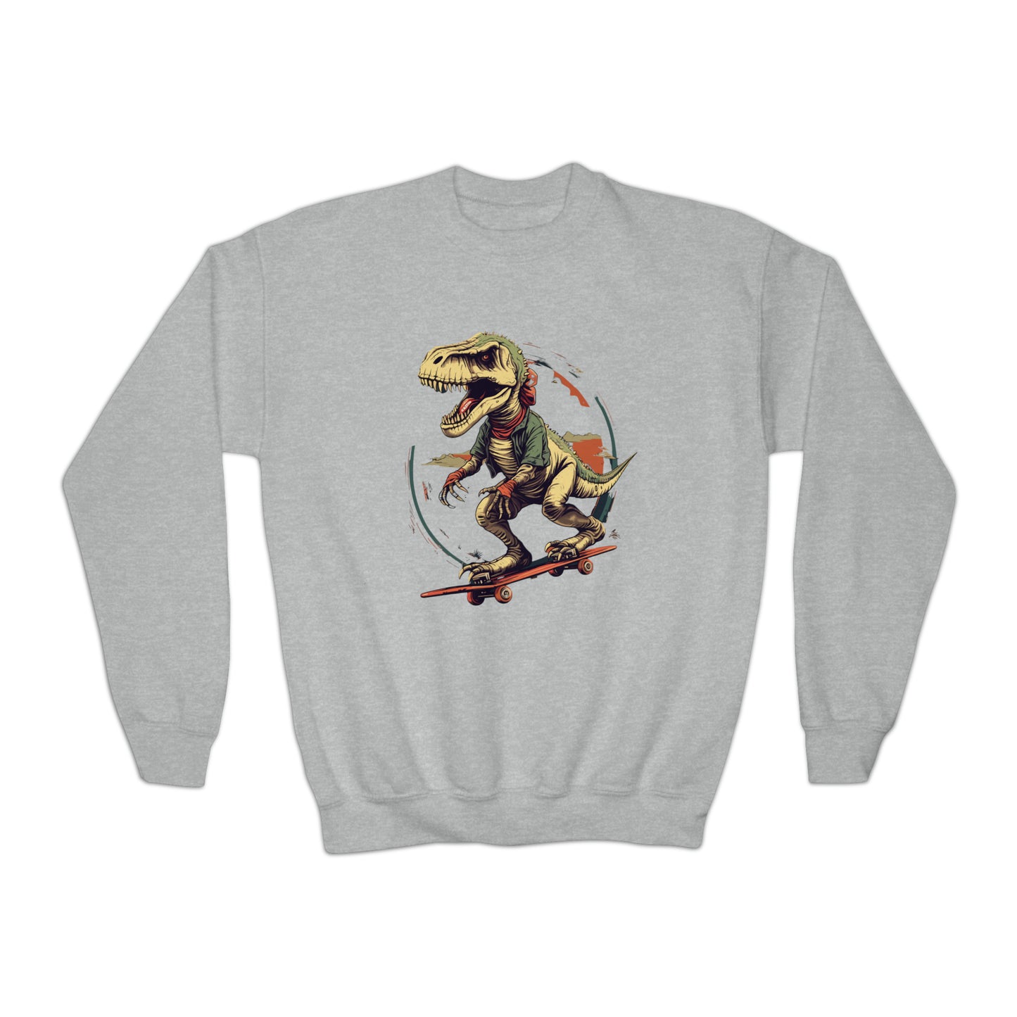 Prehistoric Skater Kids' Dinosaur on Skateboard -  Youth Crewneck Sweatshirt