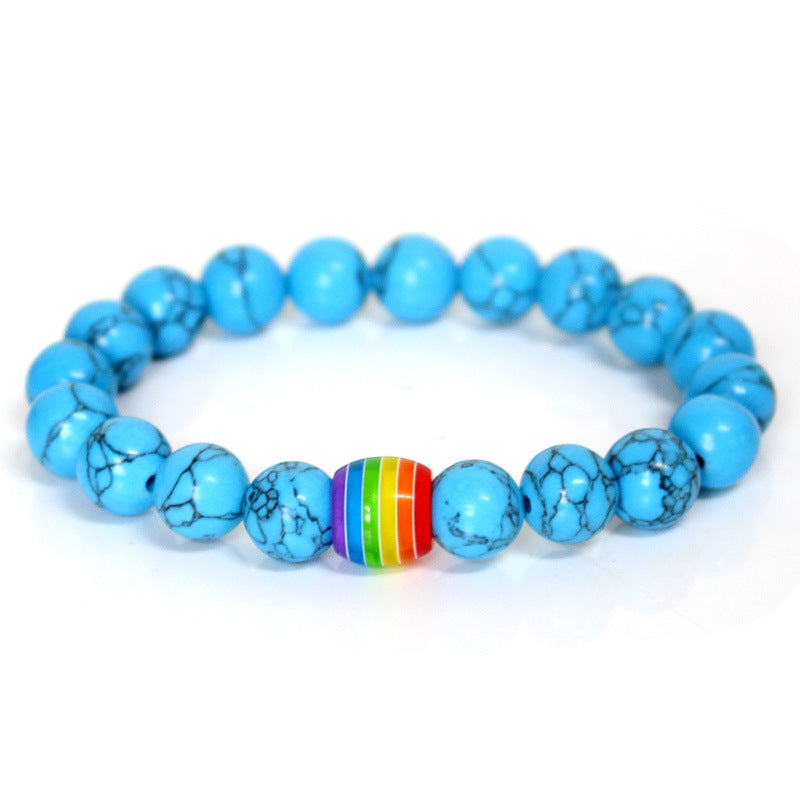 Rainbow Bead Bracelet Pride Natural Stone Strand Couple Bracelets