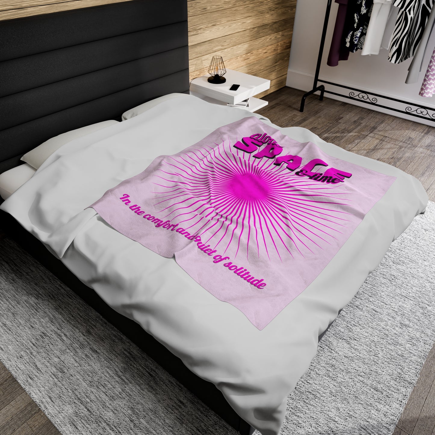 Plush Blanket, Pink Sunburst Theme, Alone SPACE & Time, Cozy Throws