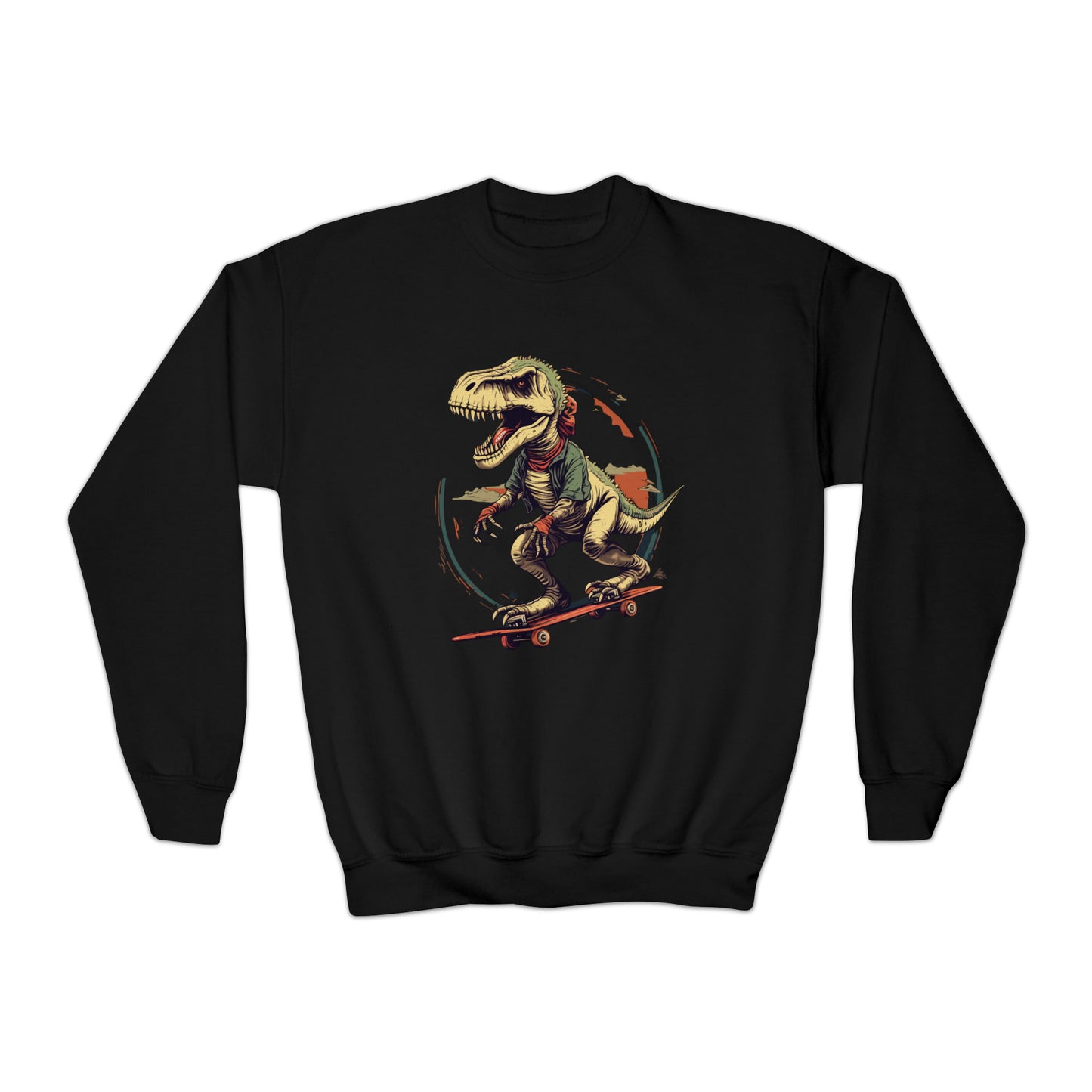 Prehistoric Skater Kids' Dinosaur on Skateboard -  Youth Crewneck Sweatshirt