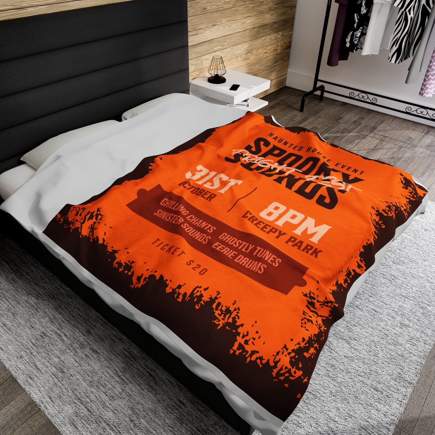 Spooky Sounds Fright Fest Blanket, Oct 31 Throw, Scary Movie Night Decor, Horror Film Lover Gift, Creepy Mock Poster Throw