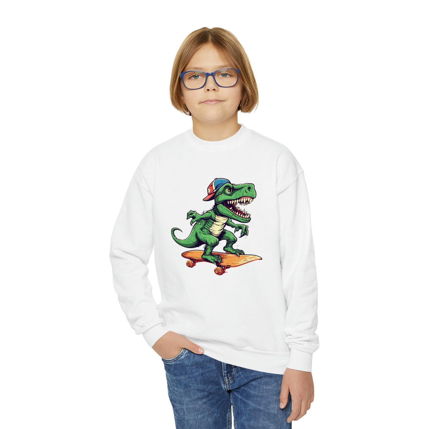 Skateboard Riders Dinosaur Lovers Dino Skate Park Youth Crewneck Sweatshirt