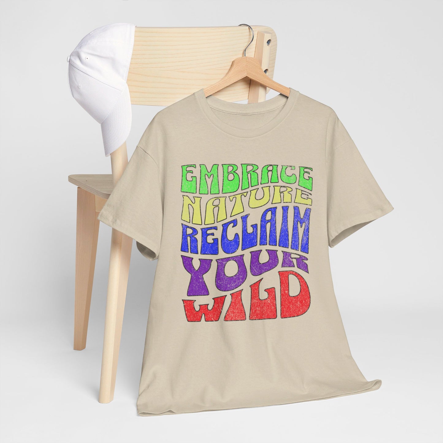 Retro Wavy Text 'Embrace Nature Reclaim Your Wild' T-Shirt