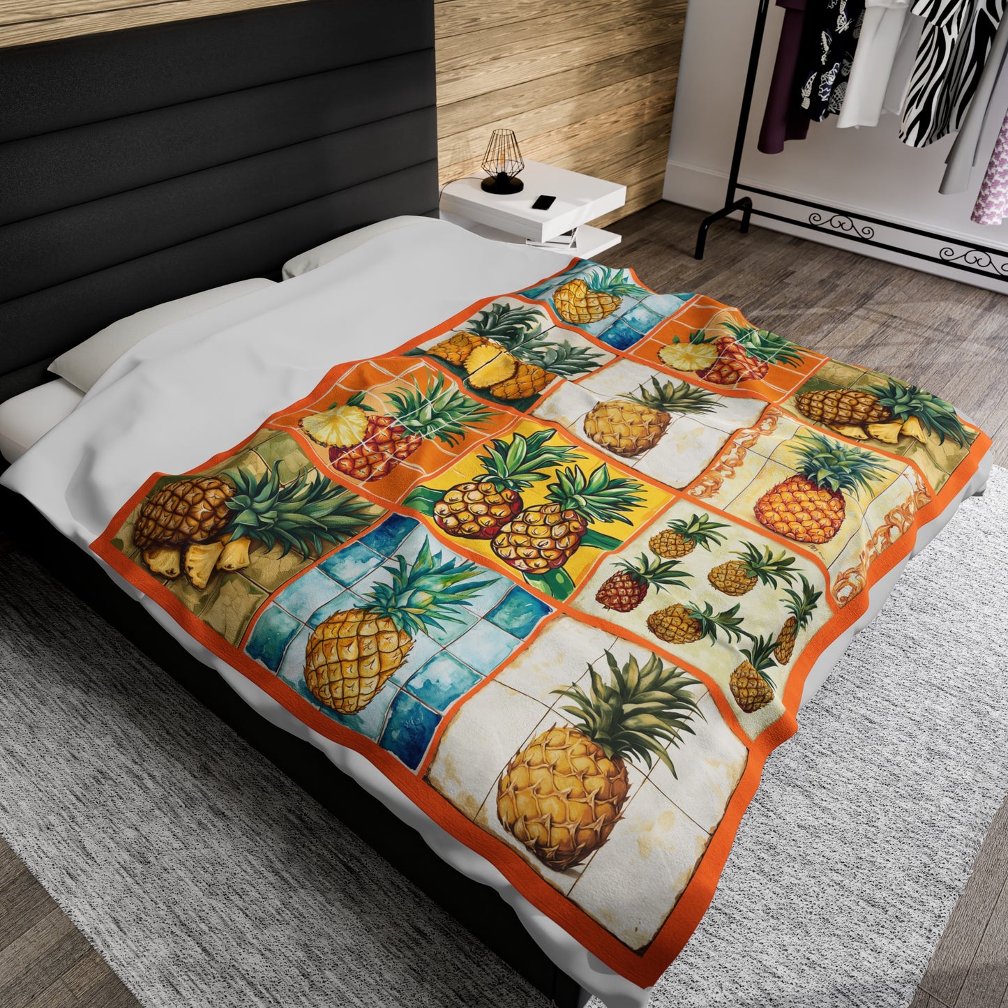 Velveteen Plush Blanket - Pineapple Themed, Cozy Throw, Fruit Decor, Tropical Home Accessories, Soft Bedding Dressing