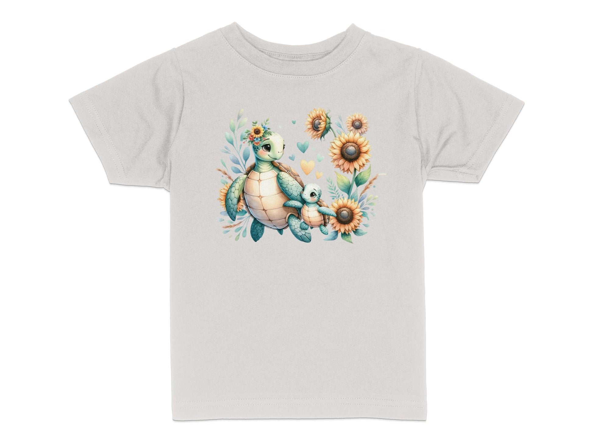 Cute Turtle Family T-Shirt for Toddlers, Sunflower Print