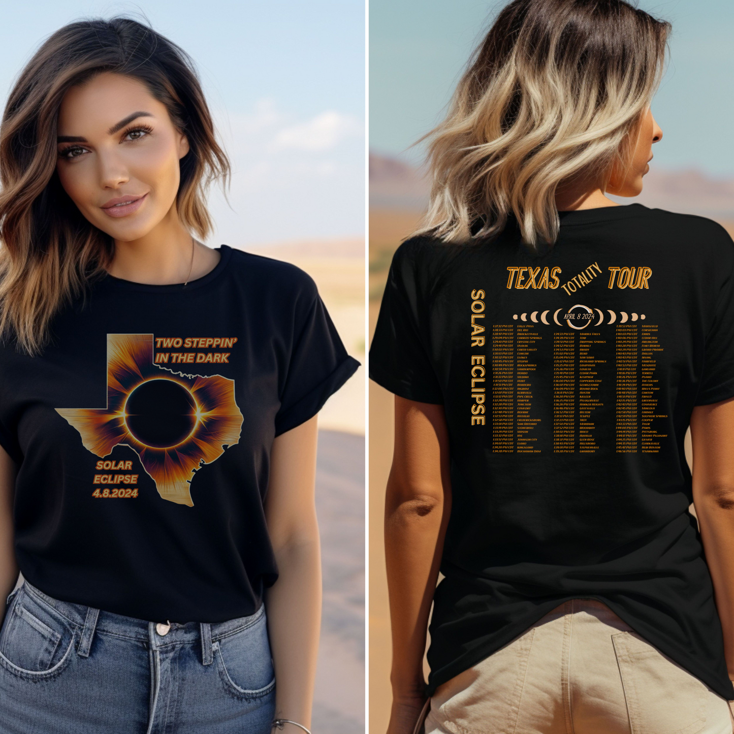 Total Solar Eclipse 2024 Texas Edition - Concert Tee 97 Texas Cities