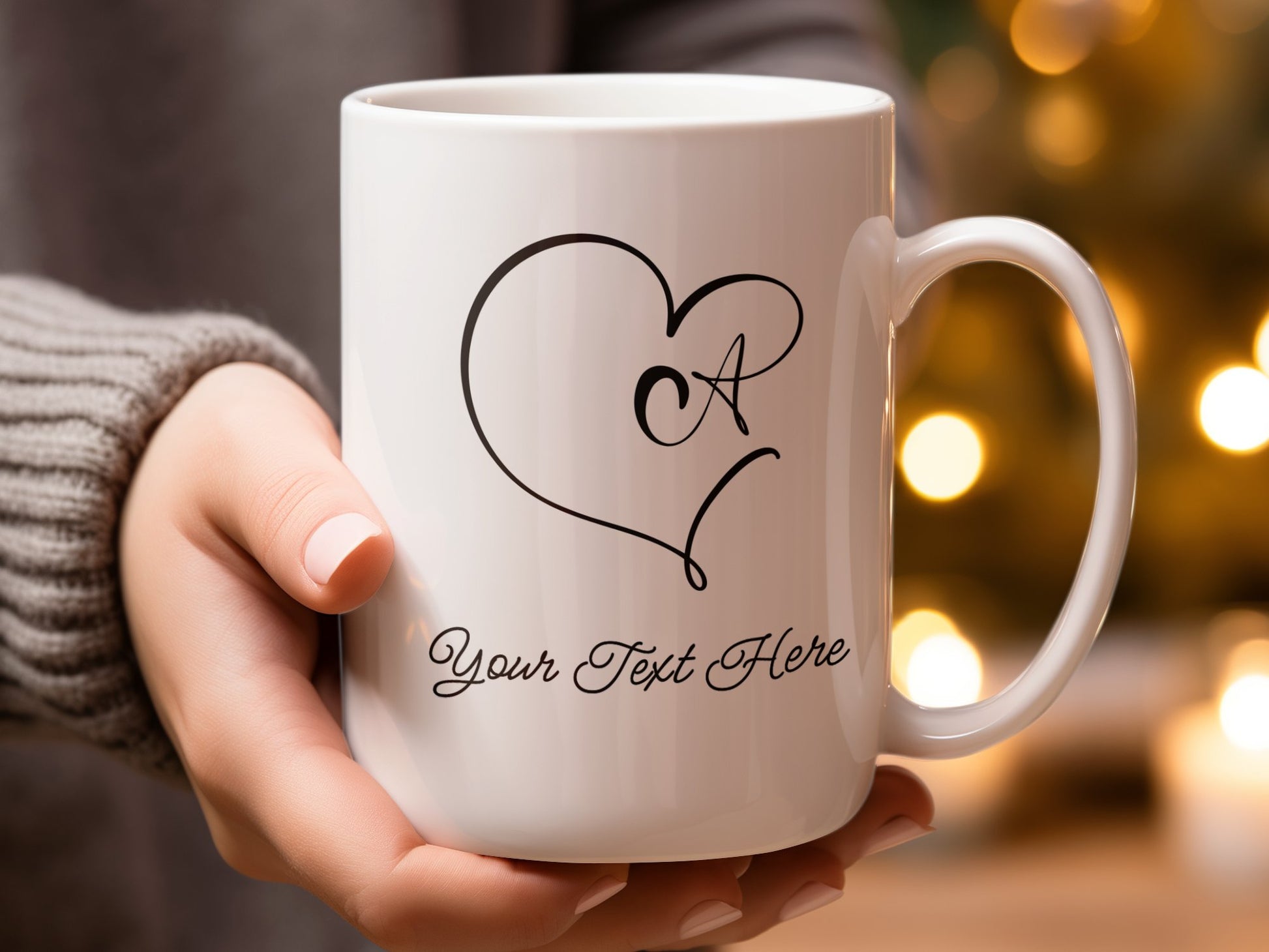 Heart monogram mug, choose letter, add custom text 