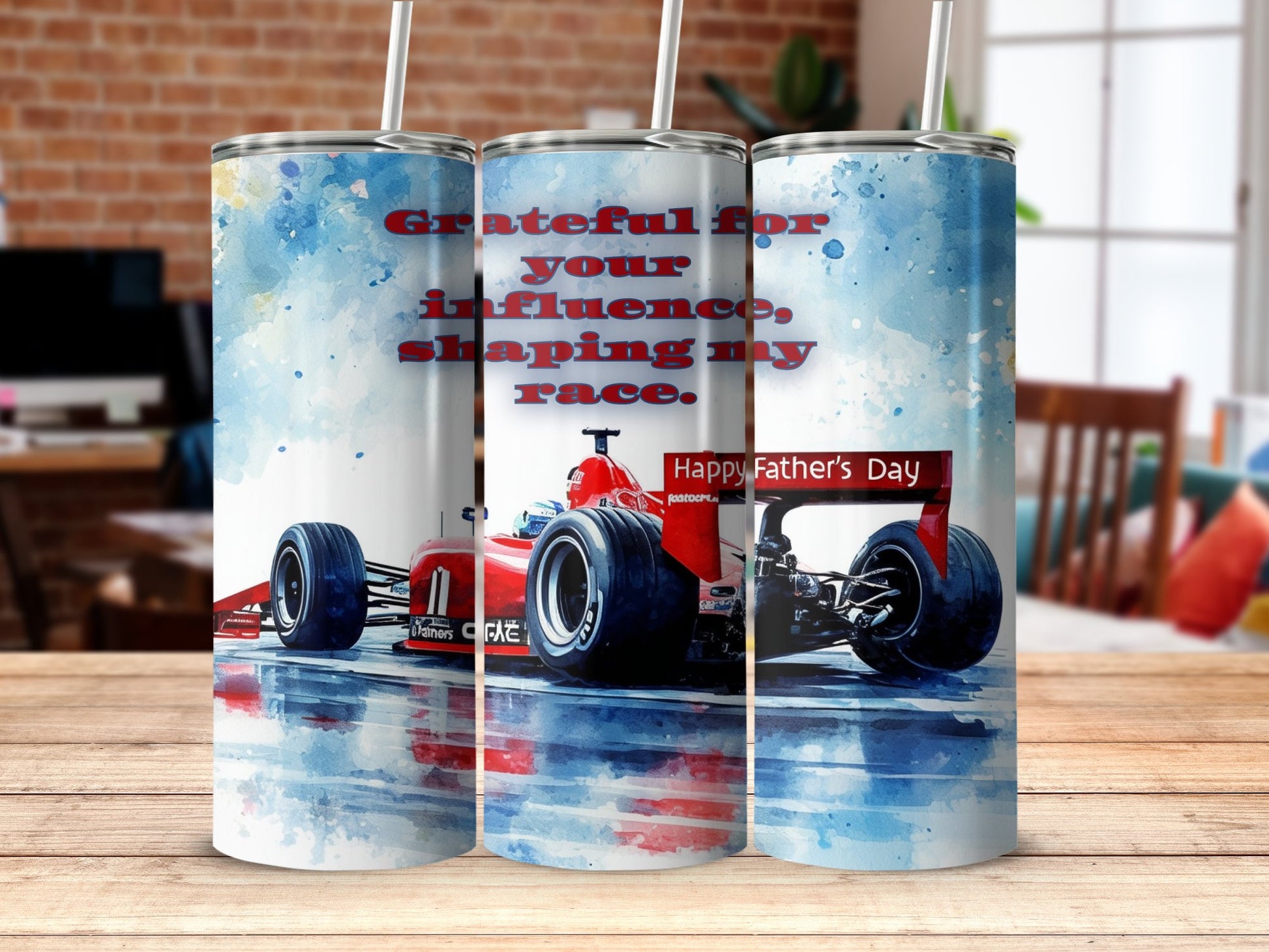 Father's Day Racing Car Tumbler, Red Formula One Car Insulated Cup
