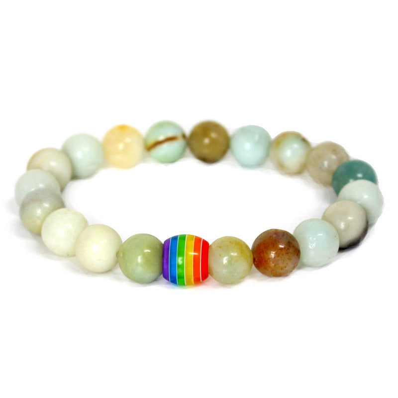 Rainbow Bead Bracelet Pride Natural Stone Strand Couple Bracelets