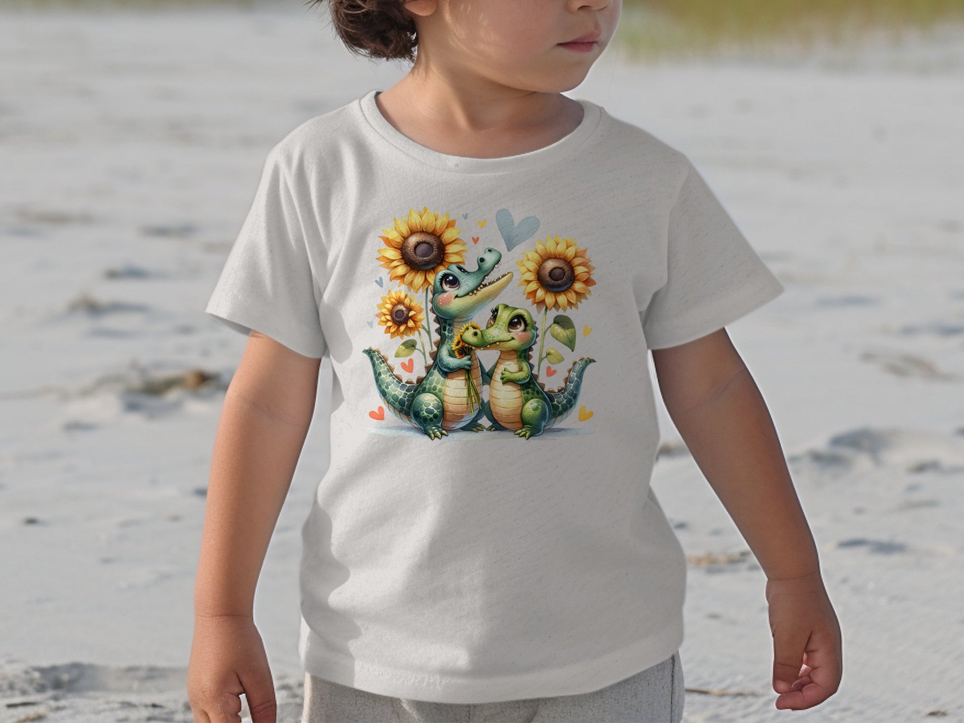 Toddler Cute Alligator Graphic Tee, Sunflower Love T-Shirt