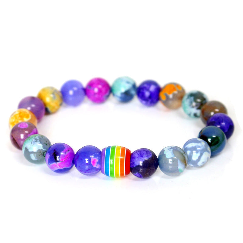 Rainbow Bead Bracelet Pride Natural Stone Strand Couple Bracelets