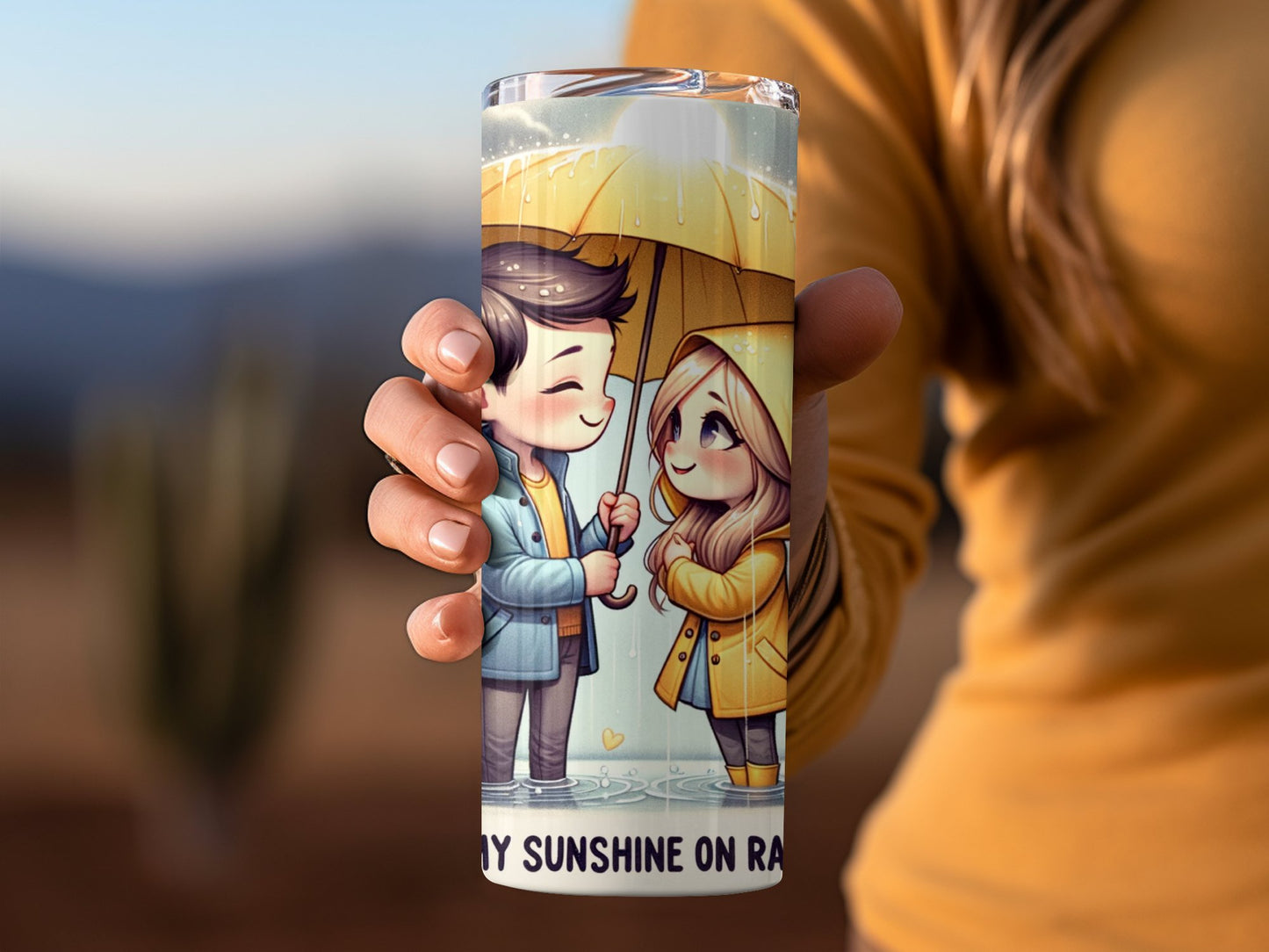 Cute Couple Under Umbrella Art, You're My Sunshine on Rainy Days Cup