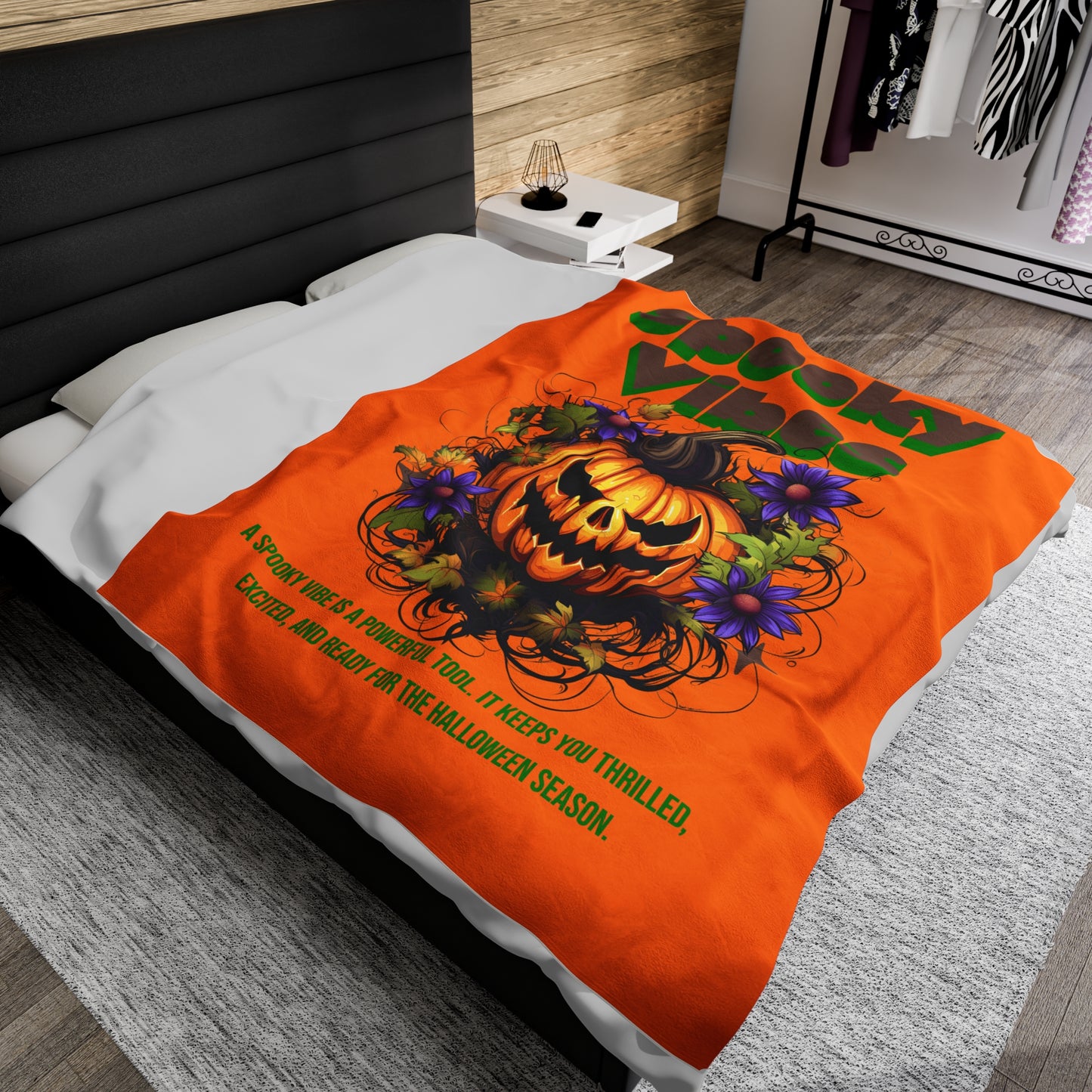 Halloween Season Velveteen Plush Blanket - Spooky Vibes, Jack o Lantern, Halloween Decor, Cozy Throw Blanket, Fall Home Decor