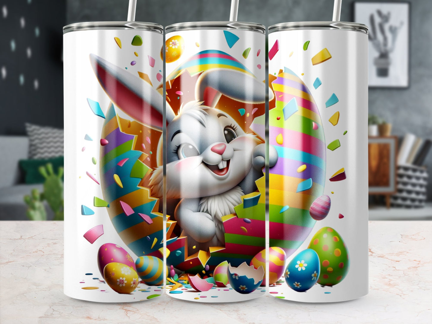 Colorful Easter Bunny Tumbler, Cute Easter Rabbit, Spring Celebration
