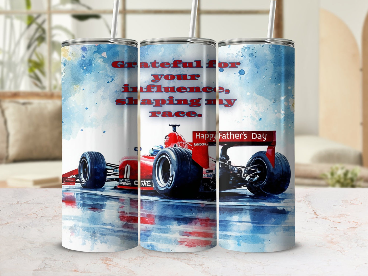 Father's Day Racing Car Tumbler, Red Formula One Car Insulated Cup