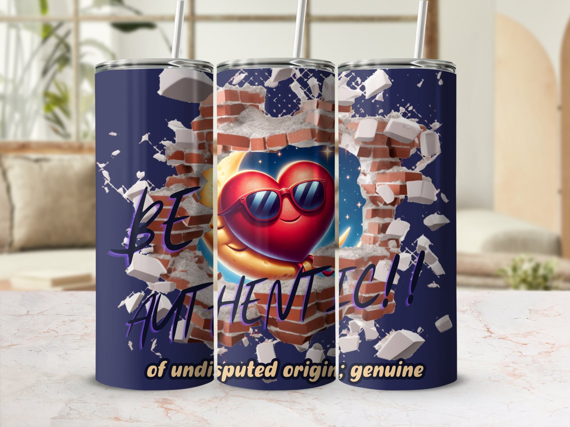 Be Authentic Shaded Heart Tumbler, Cool Heart with Sunglasses 