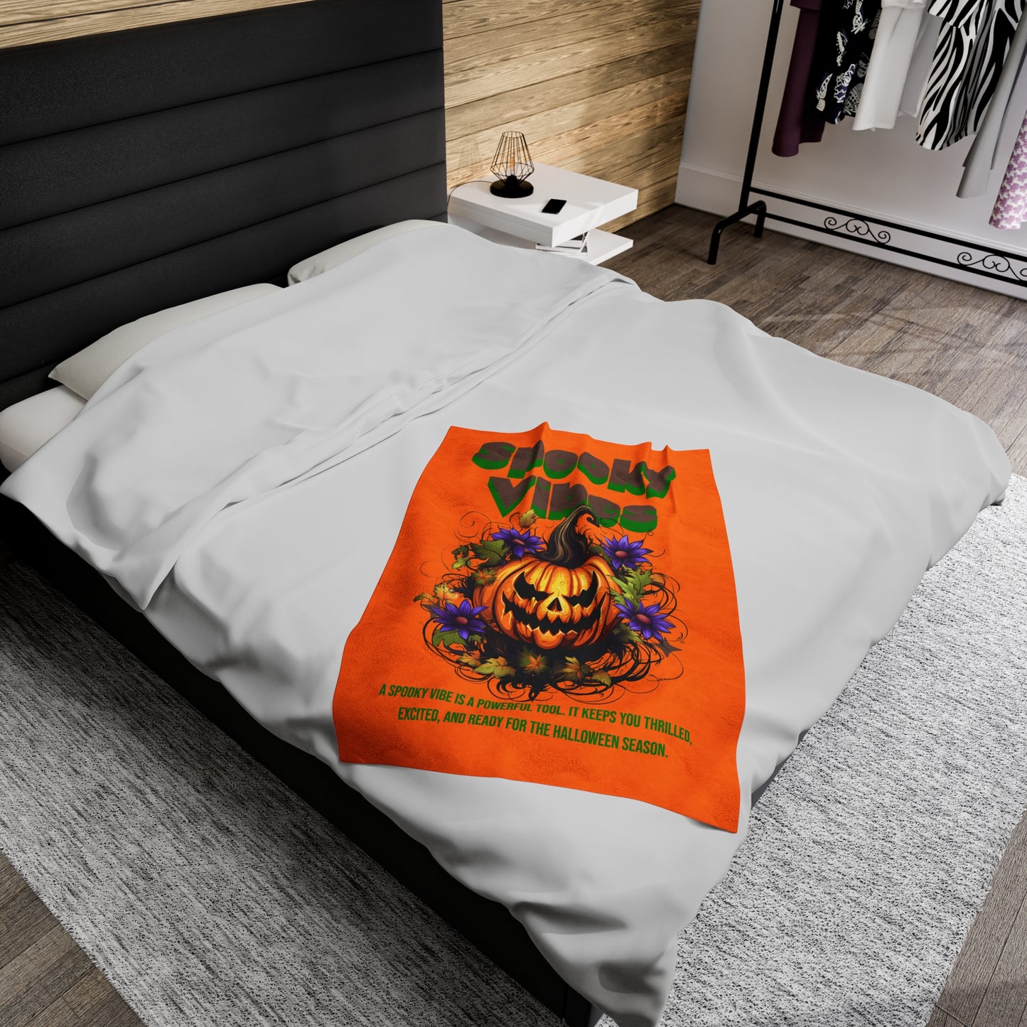 Halloween Season Velveteen Plush Blanket - Spooky Vibes, Jack o Lantern, Halloween Decor, Cozy Throw Blanket, Fall Home Decor