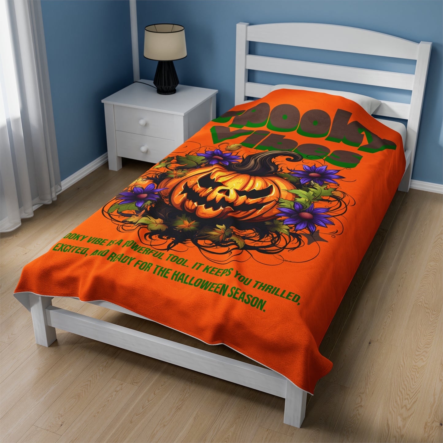 Halloween Season Velveteen Plush Blanket - Spooky Vibes, Jack o Lantern, Halloween Decor, Cozy Throw Blanket, Fall Home Decor