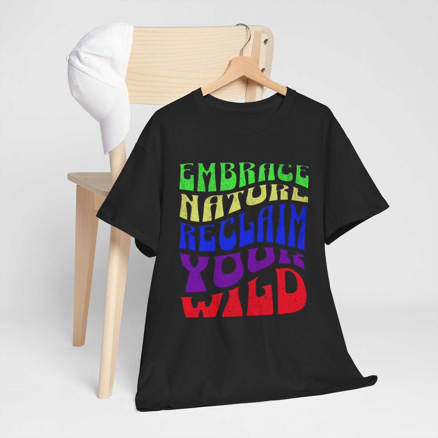 Retro Wavy Text 'Embrace Nature Reclaim Your Wild' T-Shirt