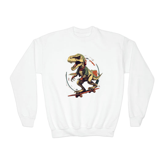 Prehistoric Skater Kids' Dinosaur on Skateboard -  Youth Crewneck Sweatshirt