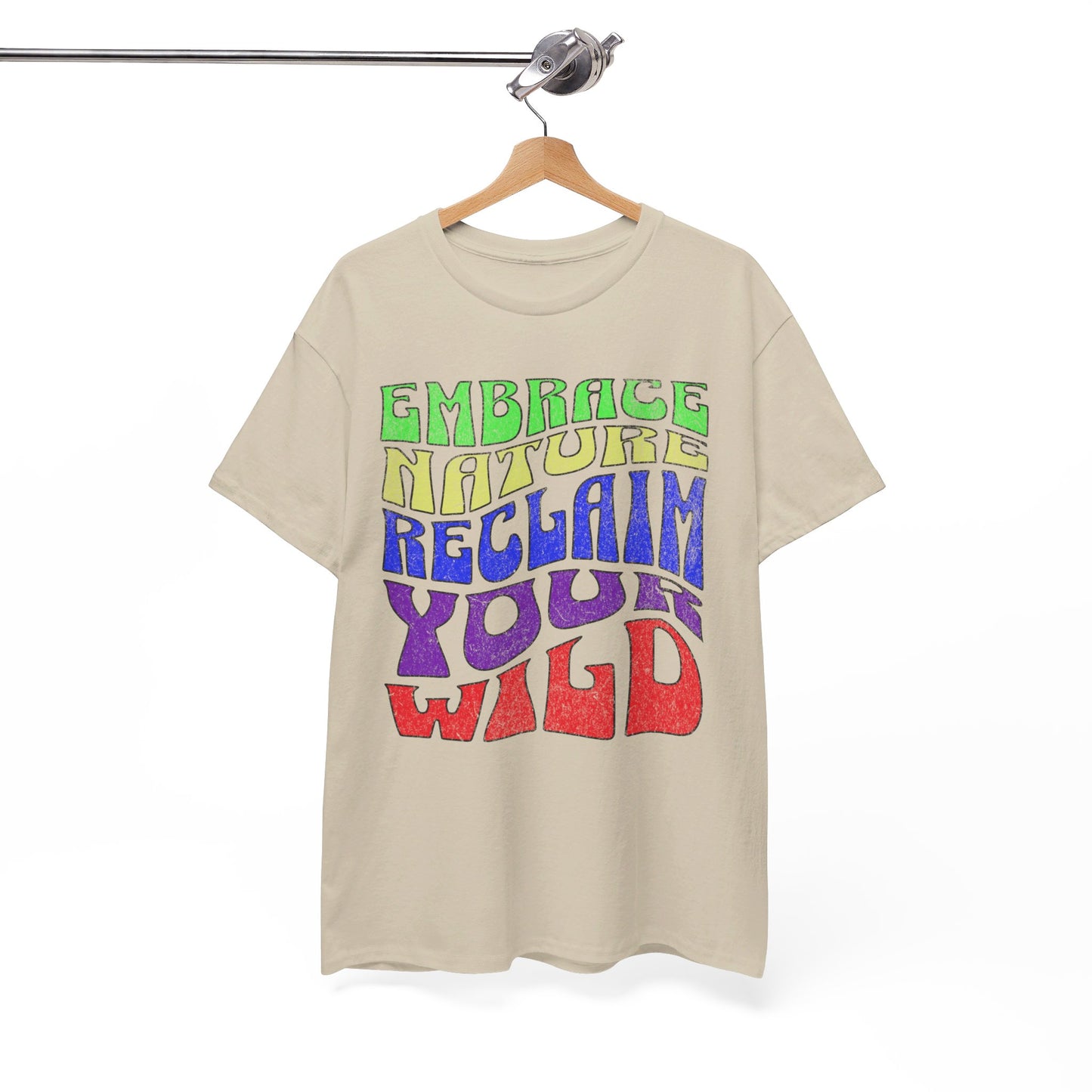 Retro Wavy Text 'Embrace Nature Reclaim Your Wild' T-Shirt