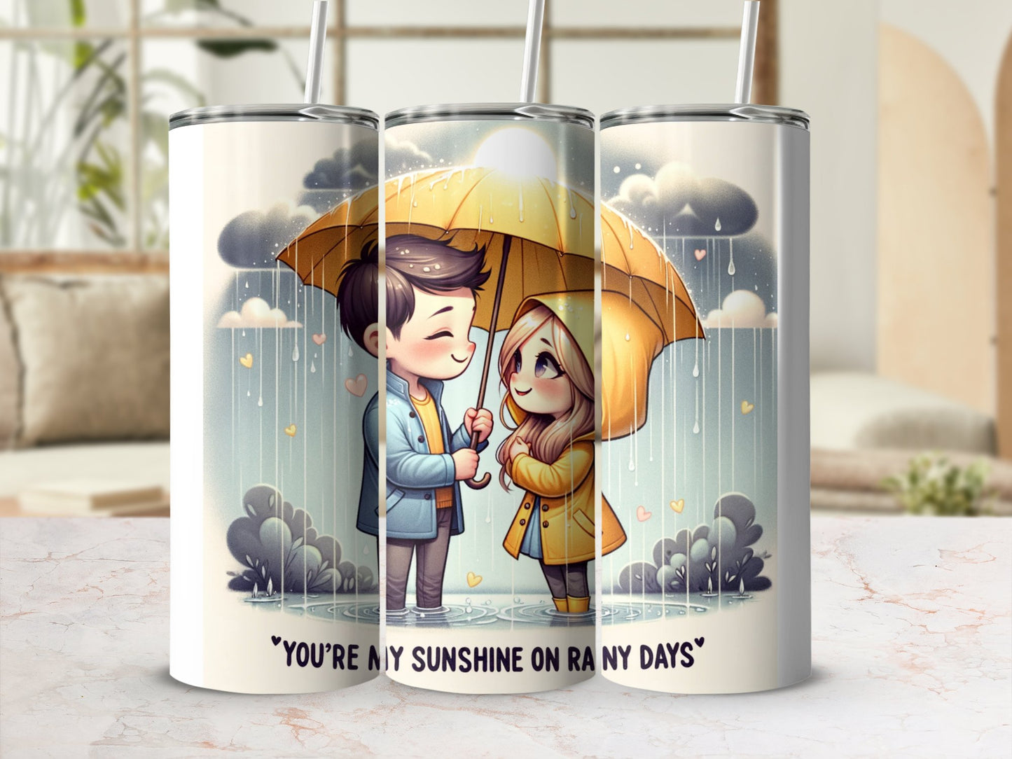 Cute Couple Under Umbrella Art, You're My Sunshine on Rainy Days Cup