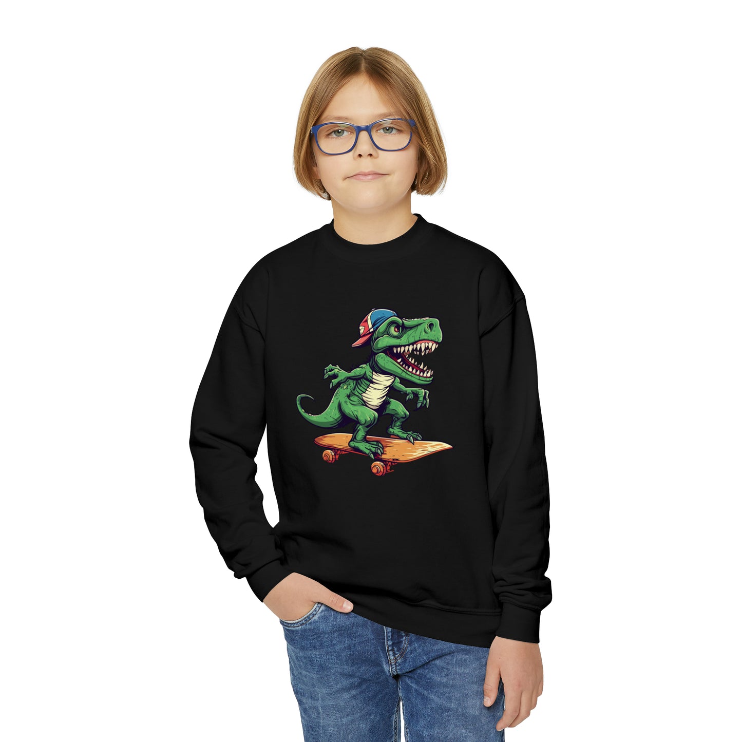 Skateboard Riders Dinosaur Lovers Dino Skate Park Youth Crewneck Sweatshirt