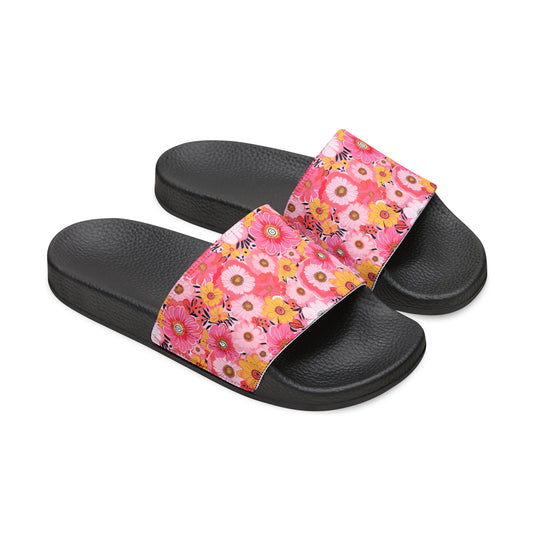 Pink Flowers and Comfort for Her,  Women's PU Slide Sandals