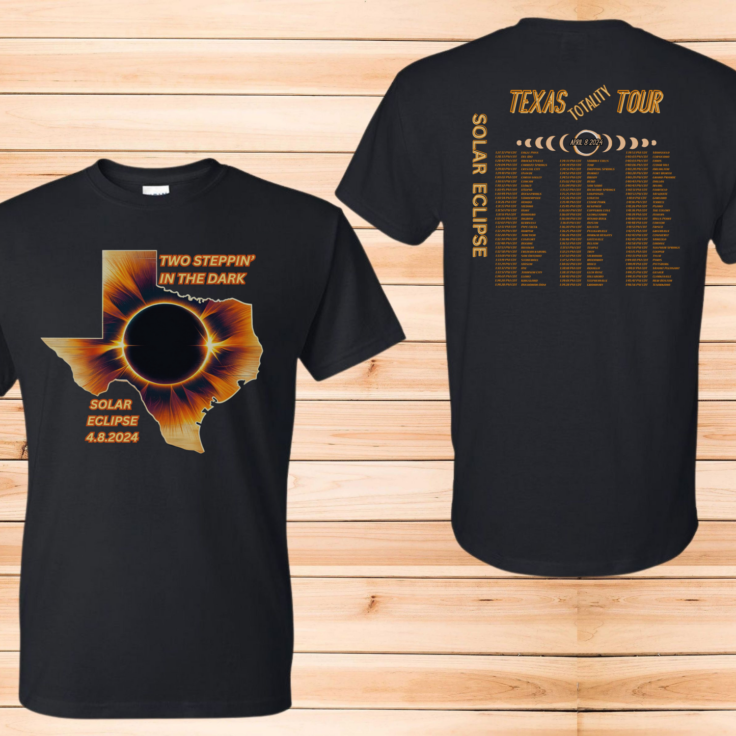 Texas Solar Eclipse Totality Tour 2024 - 97 Texas Cities Family T-Shirt Souvenir