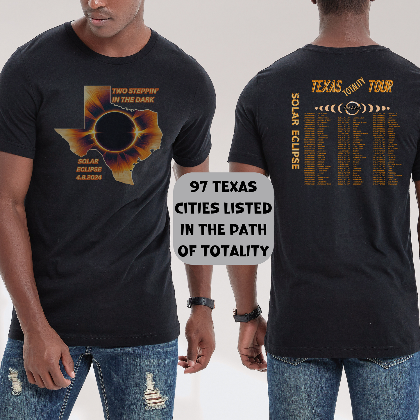 Total Solar Eclipse 2024 Texas Edition - Concert Tee 97 Texas Cities