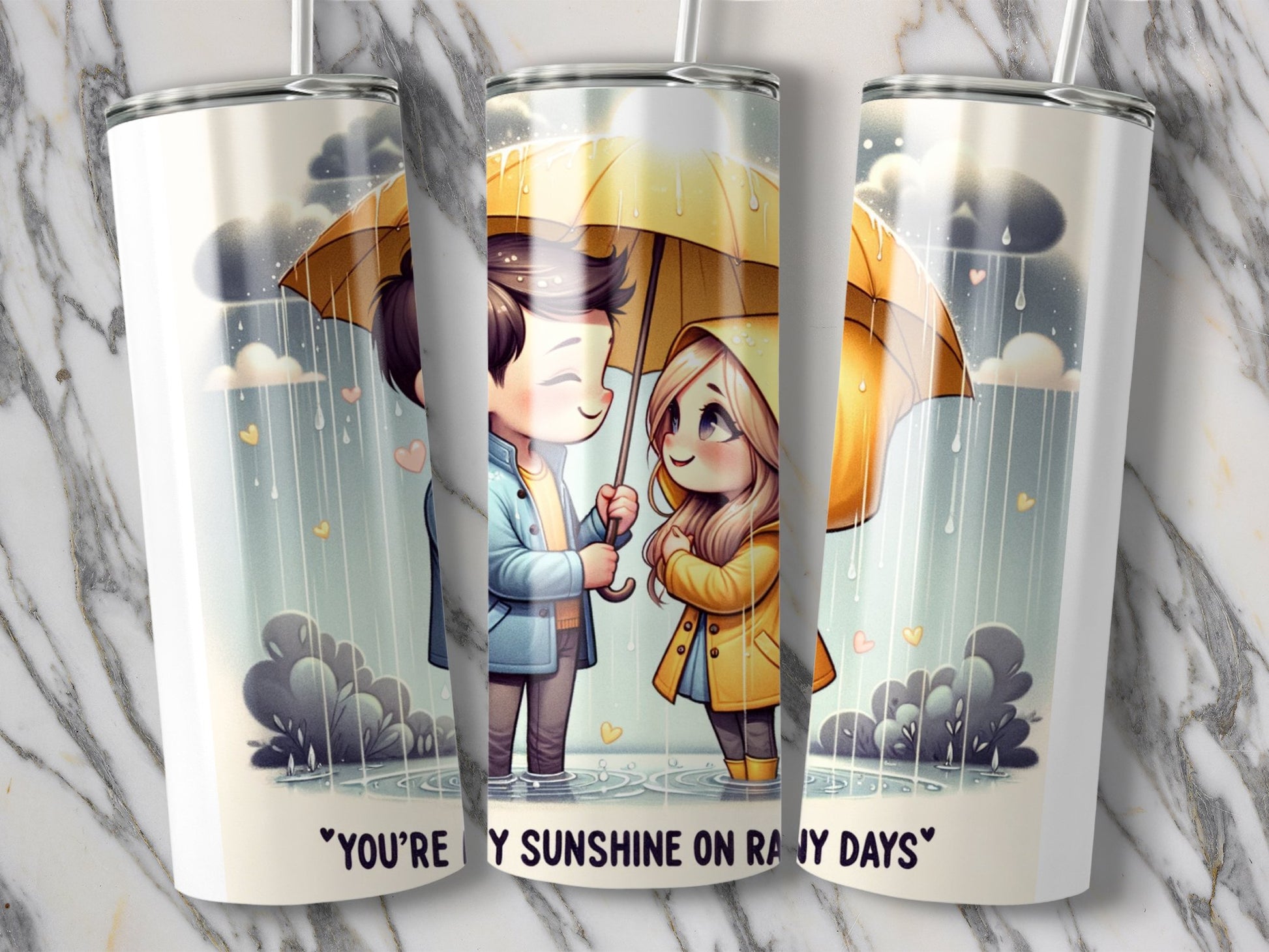 Cute Couple Under Umbrella Art, You're My Sunshine on Rainy Days Cup