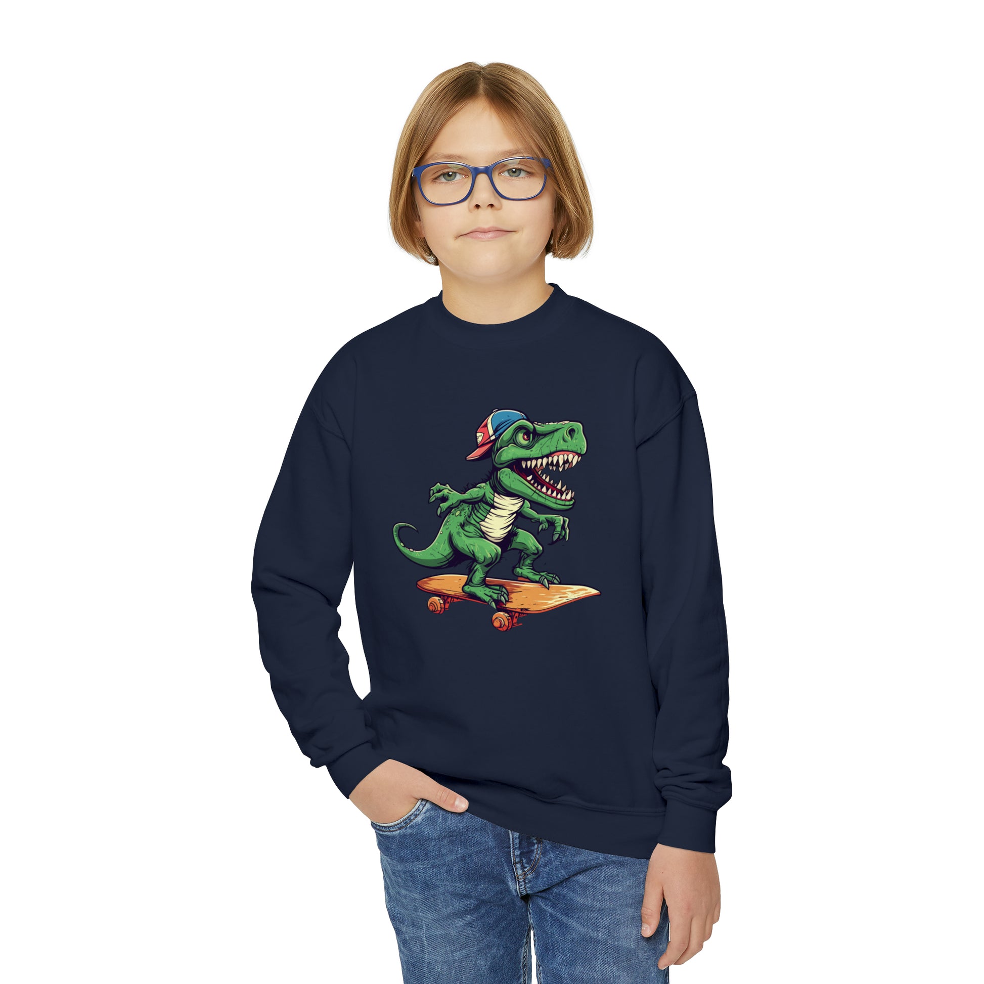 Skateboard Riders Dinosaur Lovers Dino Skate Park Youth Crewneck Sweatshirt