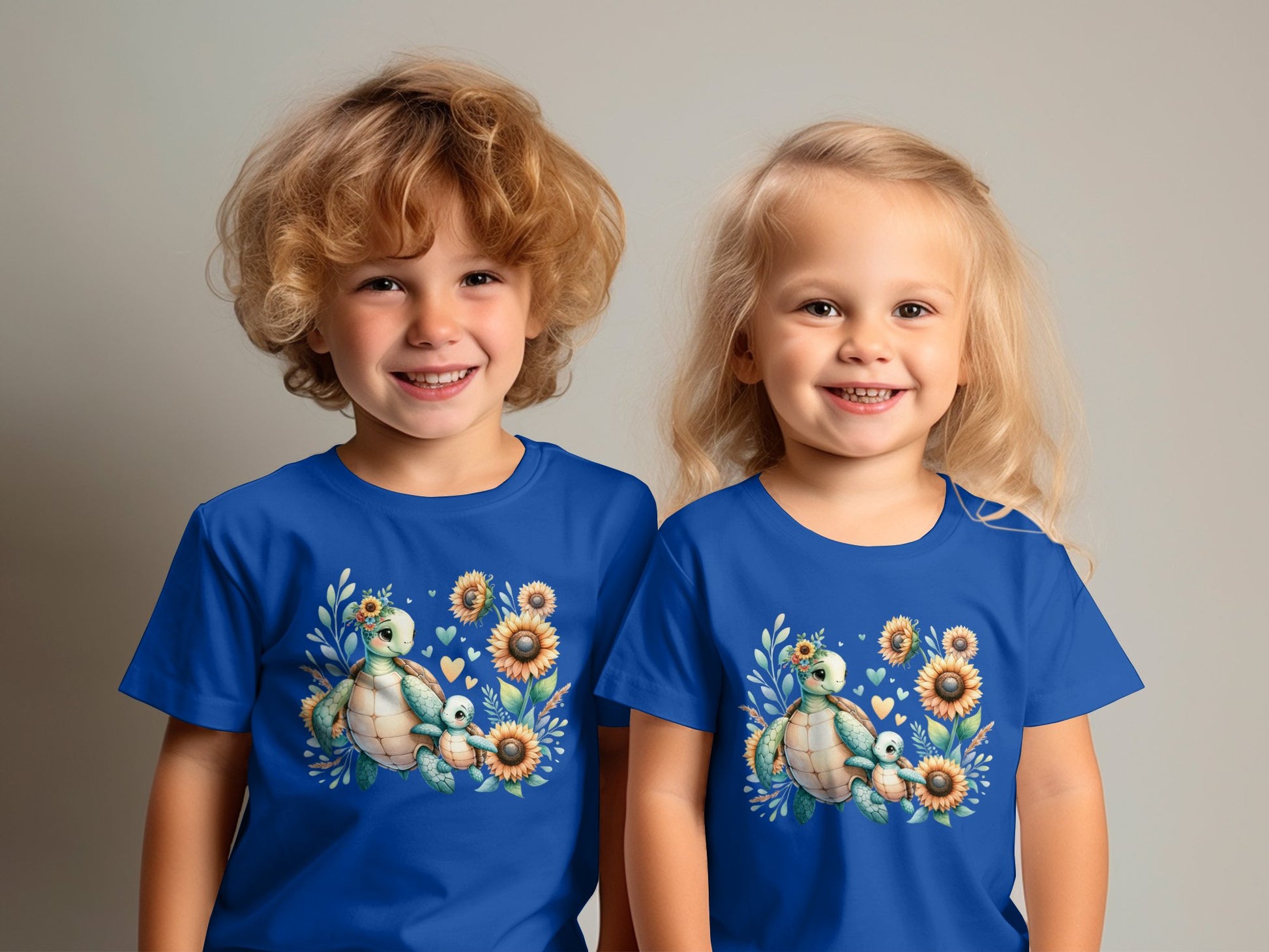 Cute Turtle Family T-Shirt for Toddlers, Sunflower Print