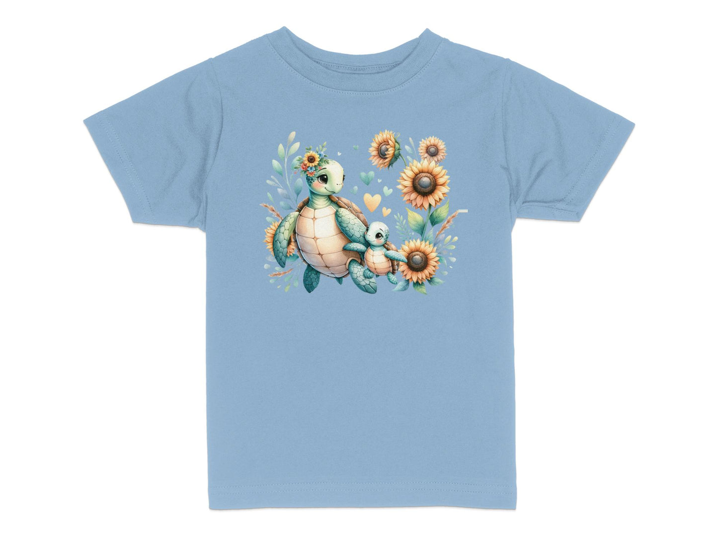 Cute Turtle Family T-Shirt for Toddlers, Sunflower Print