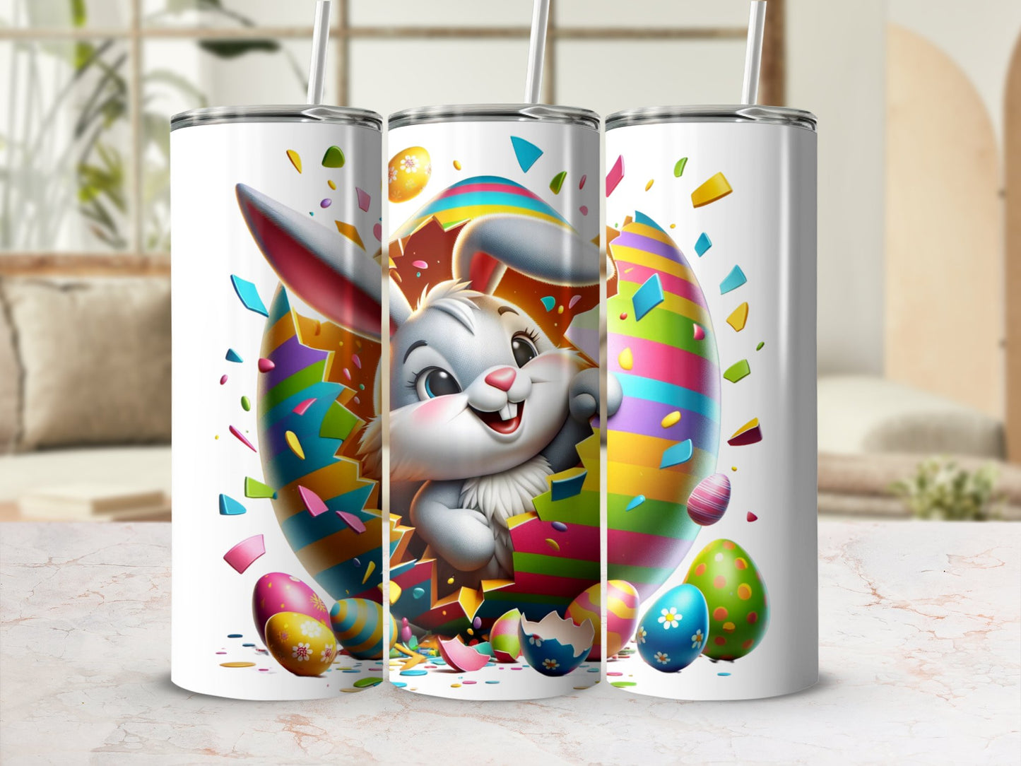 Colorful Easter Bunny Tumbler, Cute Easter Rabbit, Spring Celebration