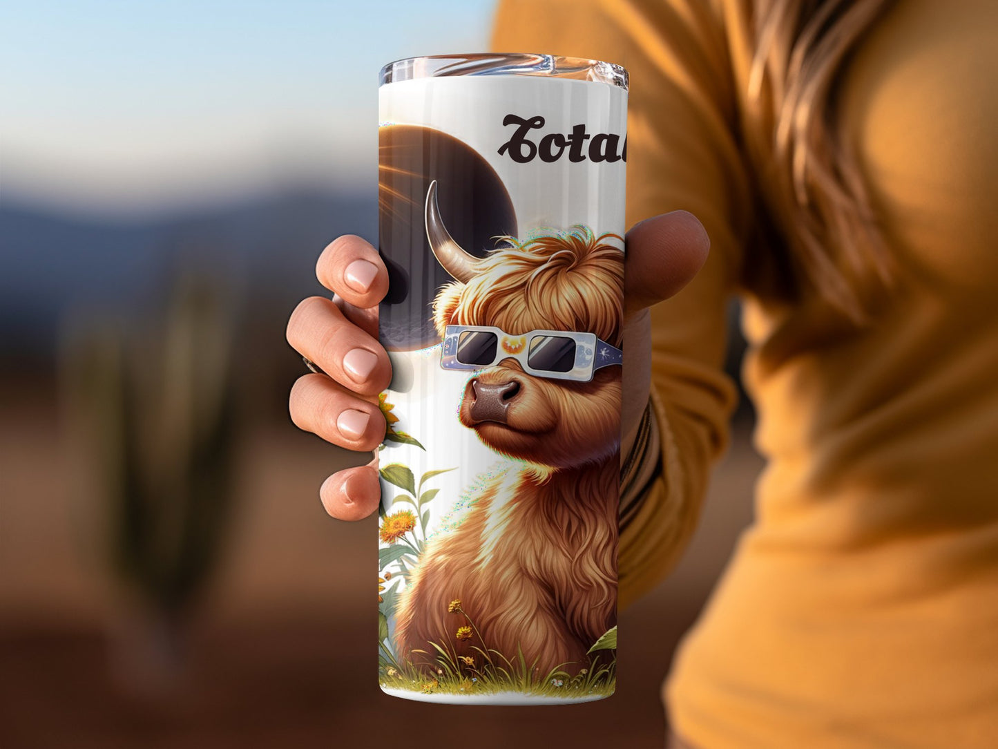 Highland Cow Eclipse Tumbler, Solar Eclipse April 8 2024