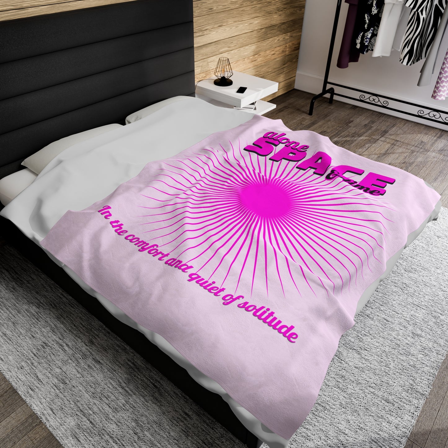 Plush Blanket, Pink Sunburst Theme, Alone SPACE & Time, Cozy Throws