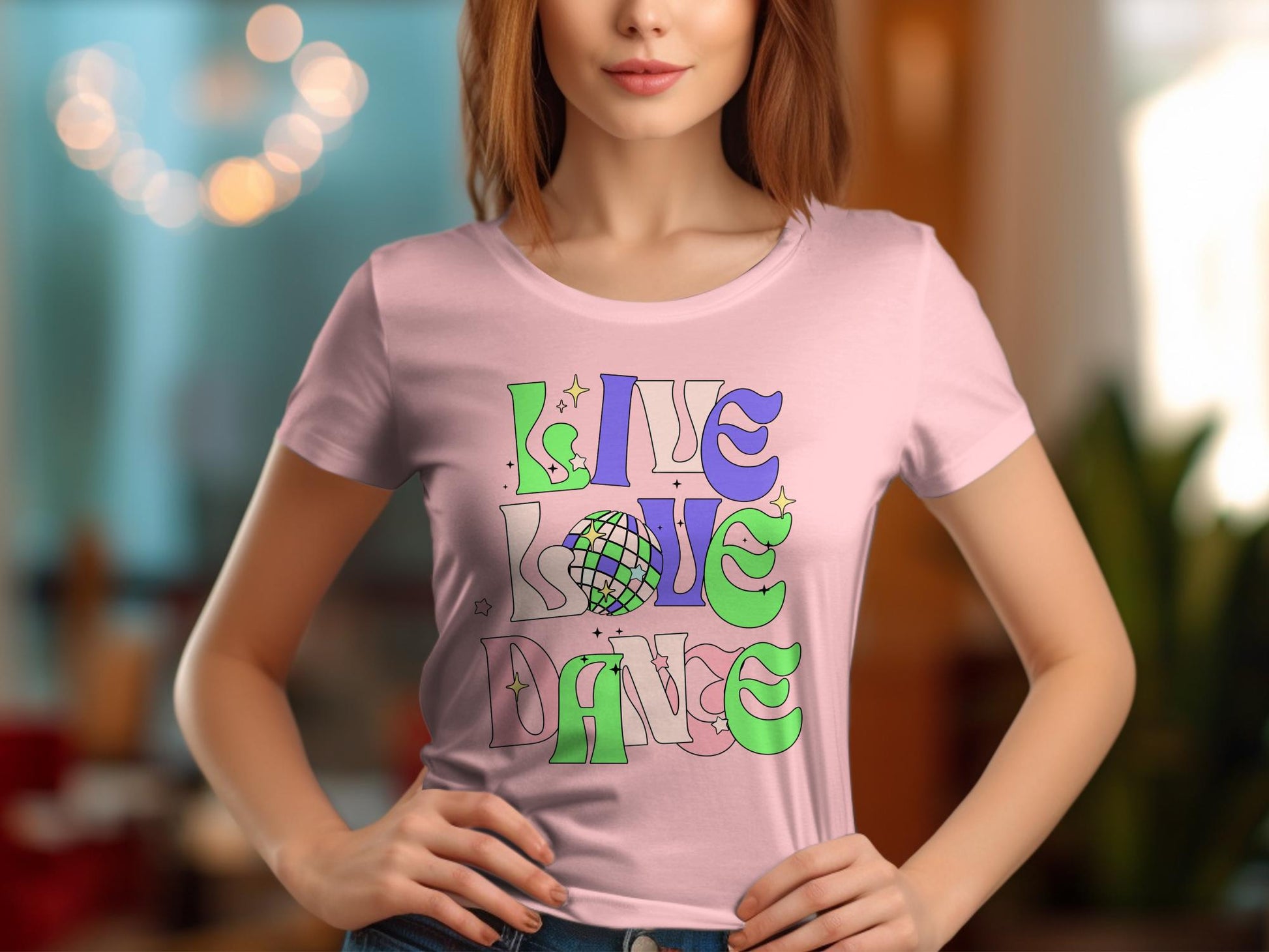 Retro Disco Dance Graphic Tee, Colorful Live Love Dance T-Shirt