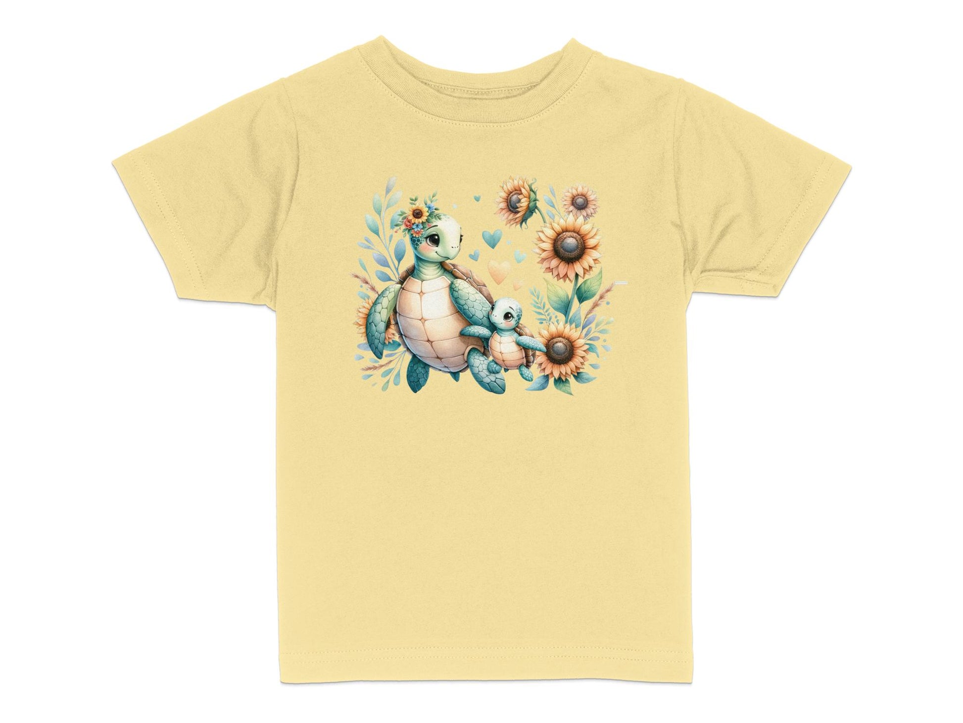 Cute Turtle Family T-Shirt for Toddlers, Sunflower Print