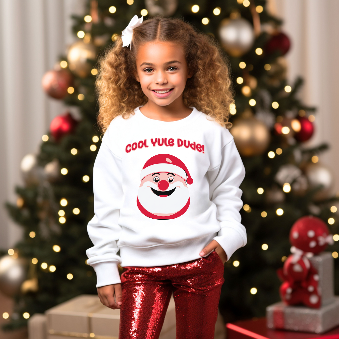 Kawaii Santa "Cool Yule Dude" Youth Crewneck Xmas Sweatshirt For Kids