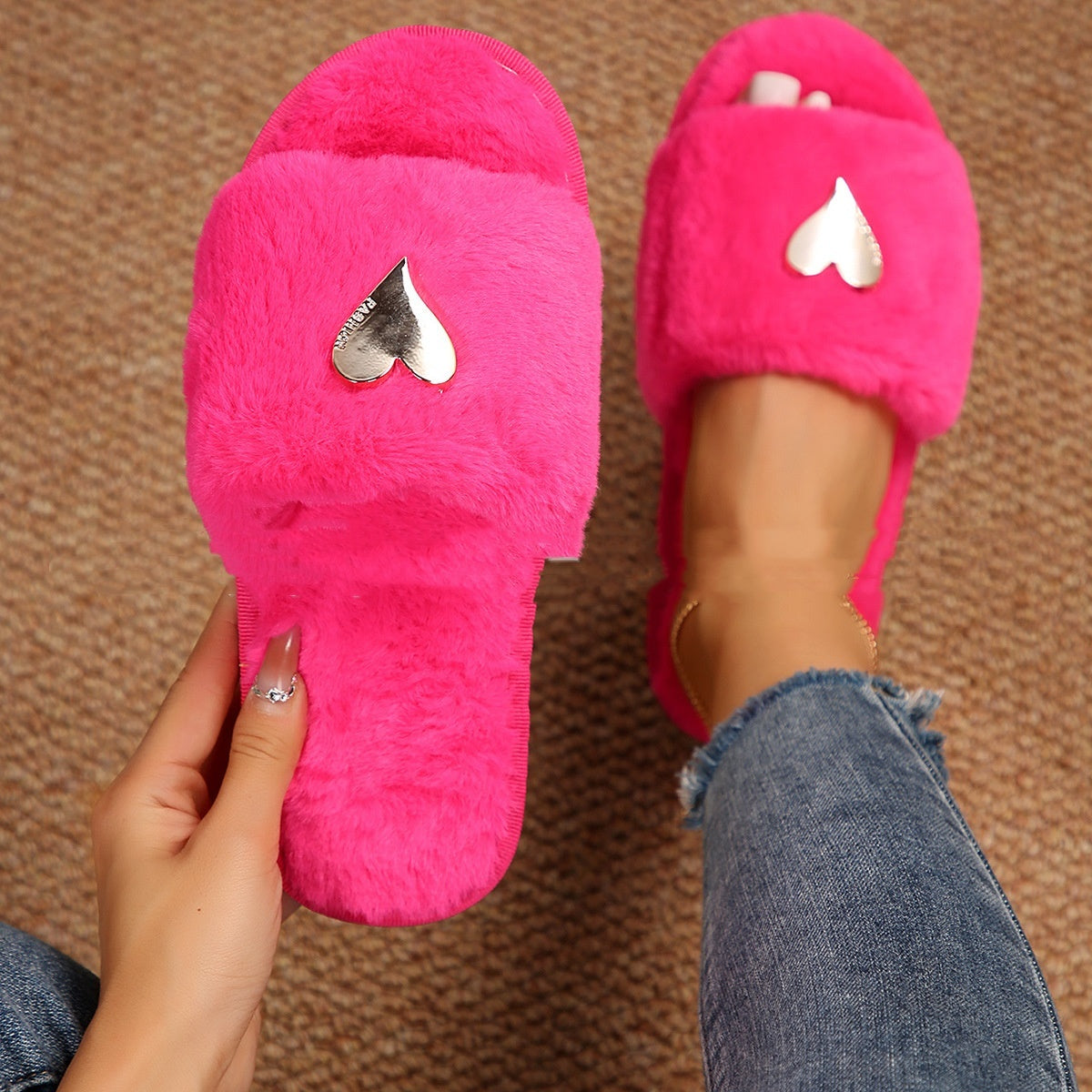 Fluffy Slipper Fall Winter Warm Home Fur Furry Slippers Women