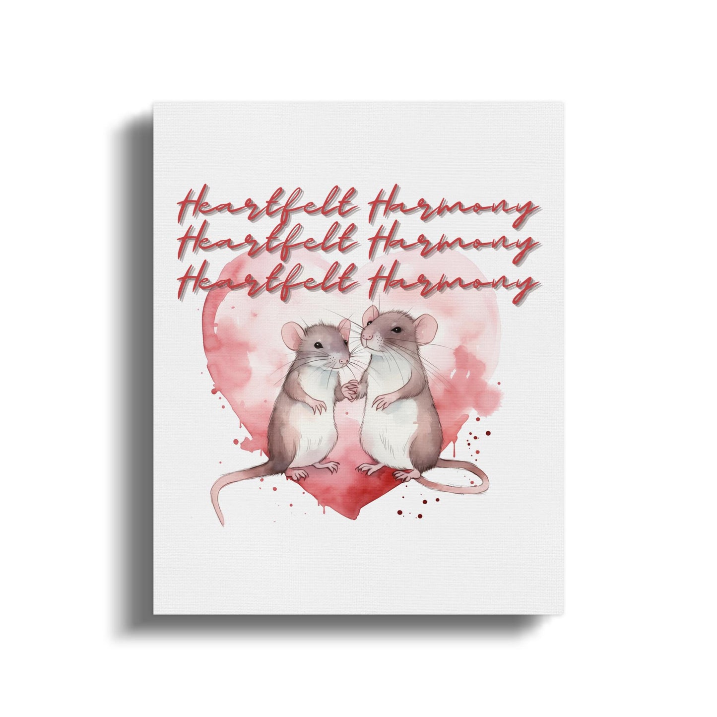 Heartfelt Harmony Mice Watercolor Painting, Cute Animal Wall Art