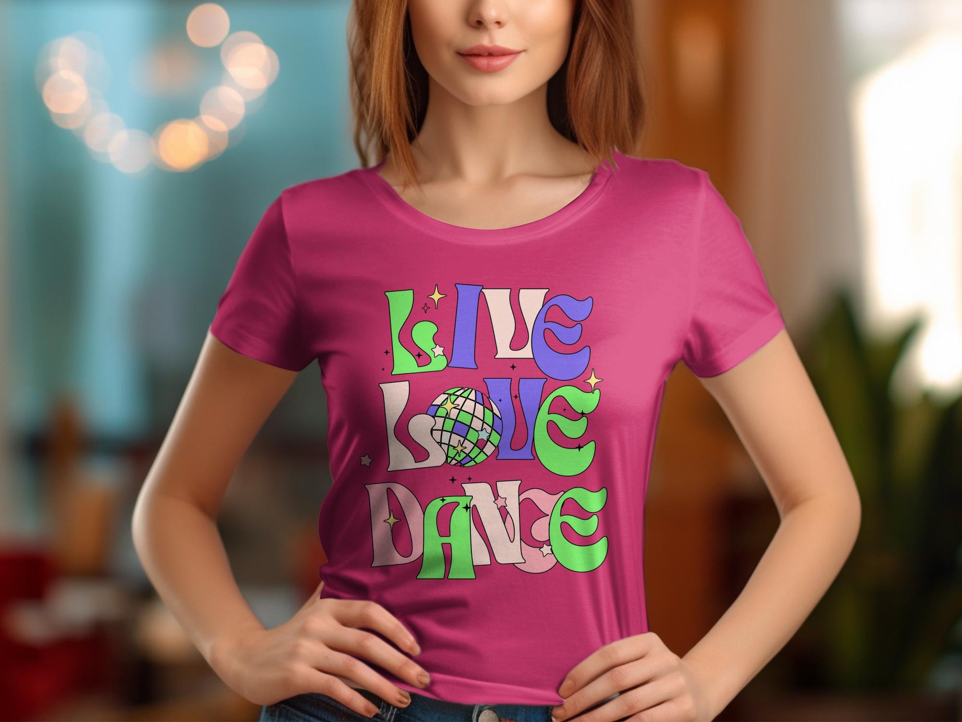 Retro Disco Dance Graphic Tee, Colorful Live Love Dance T-Shirt