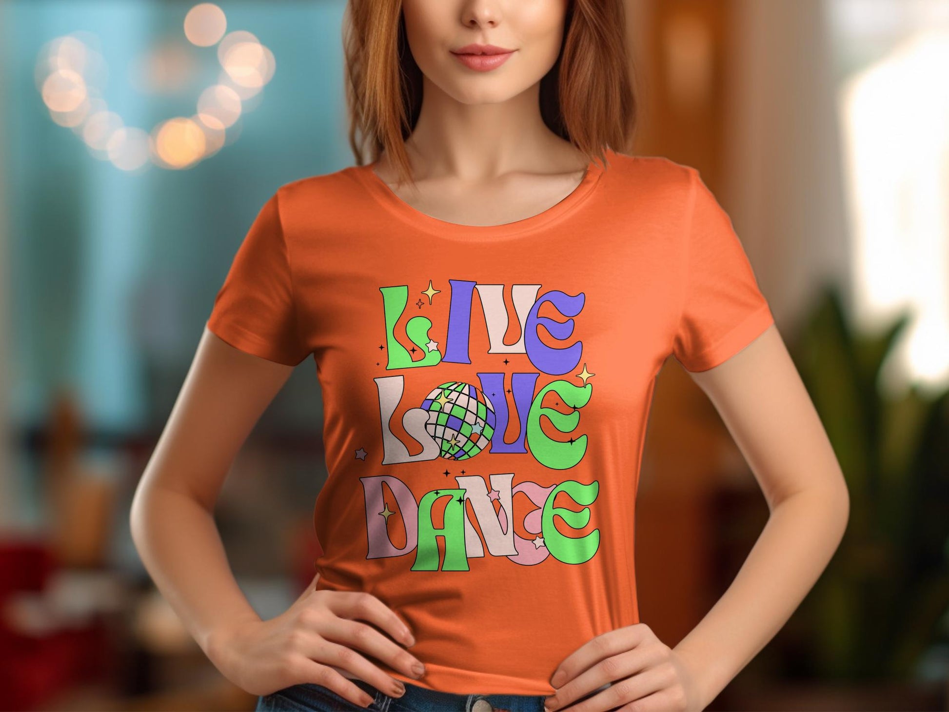 Retro Disco Dance Graphic Tee, Colorful Live Love Dance T-Shirt