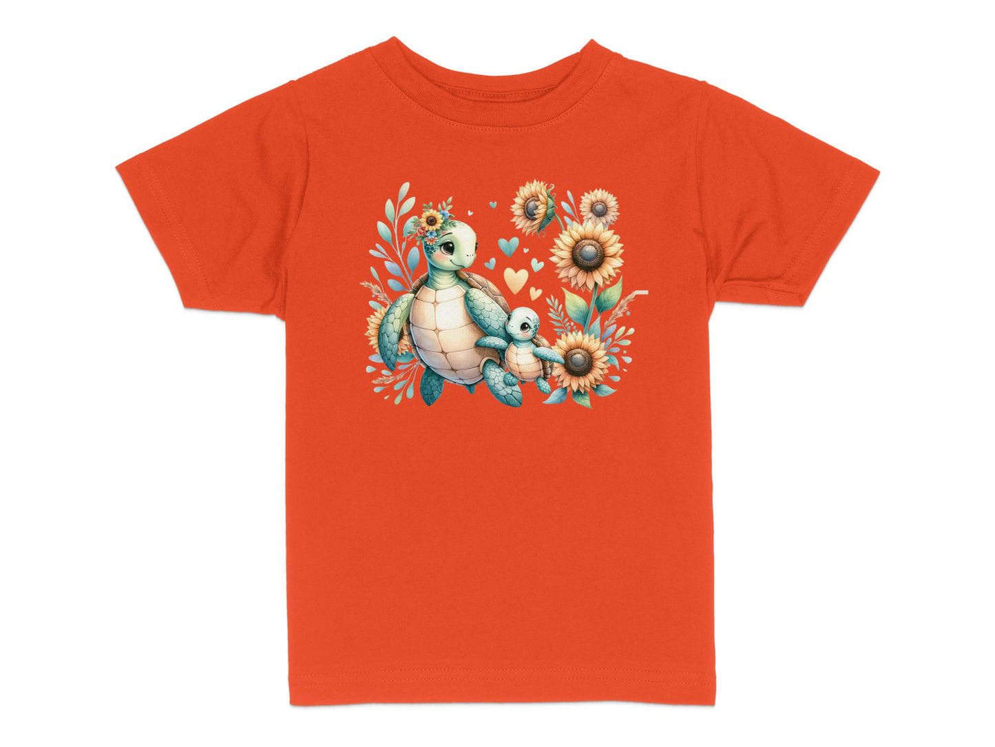 Cute Turtle Family T-Shirt for Toddlers, Sunflower Print