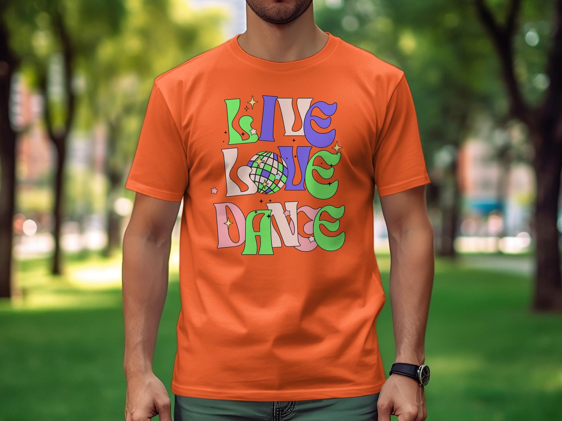 Retro Disco Dance Graphic Tee, Colorful Live Love Dance T-Shirt