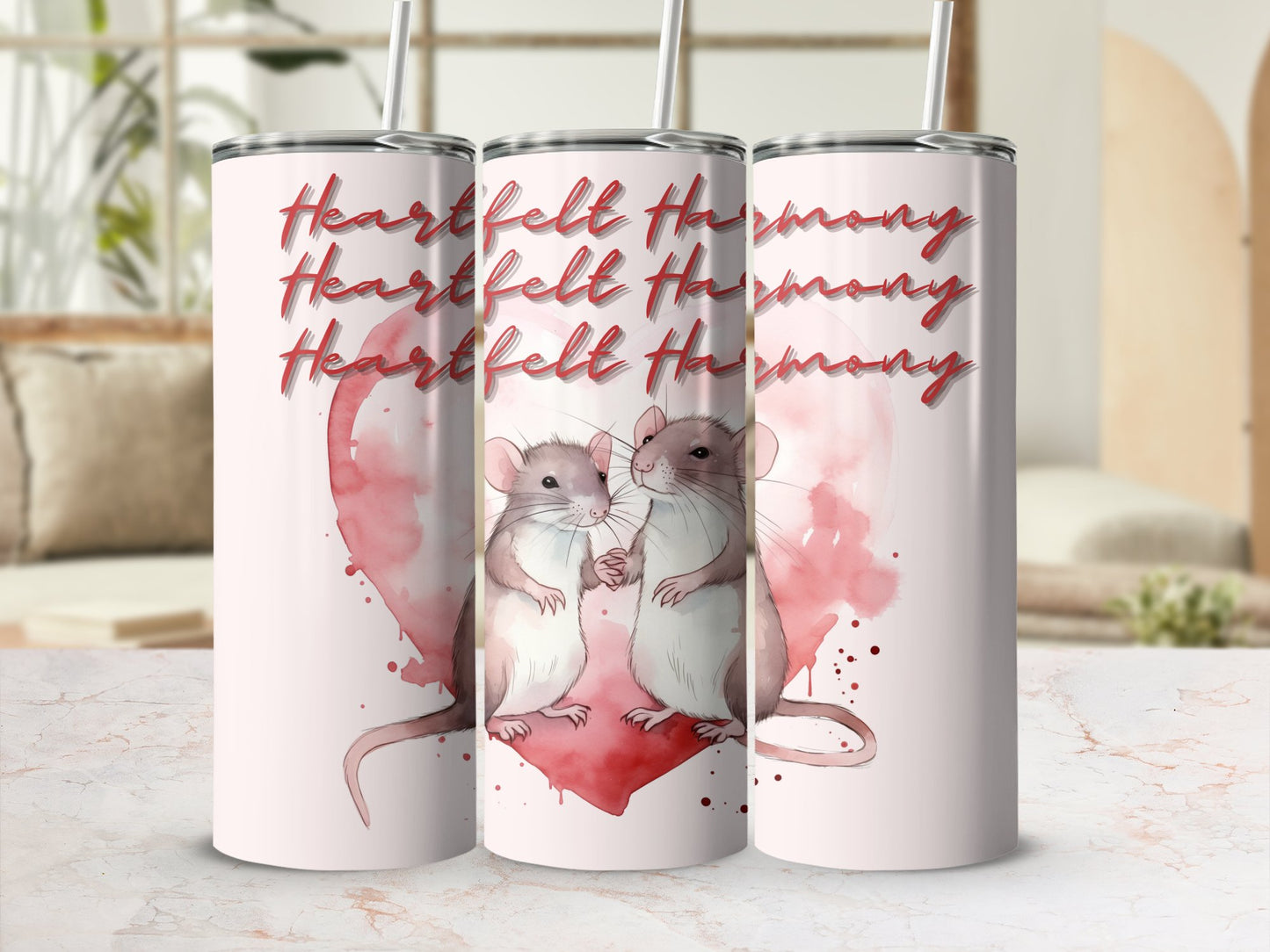 Watercolor Rat Couple Tumbler, Heartfelt Harmony Love Theme