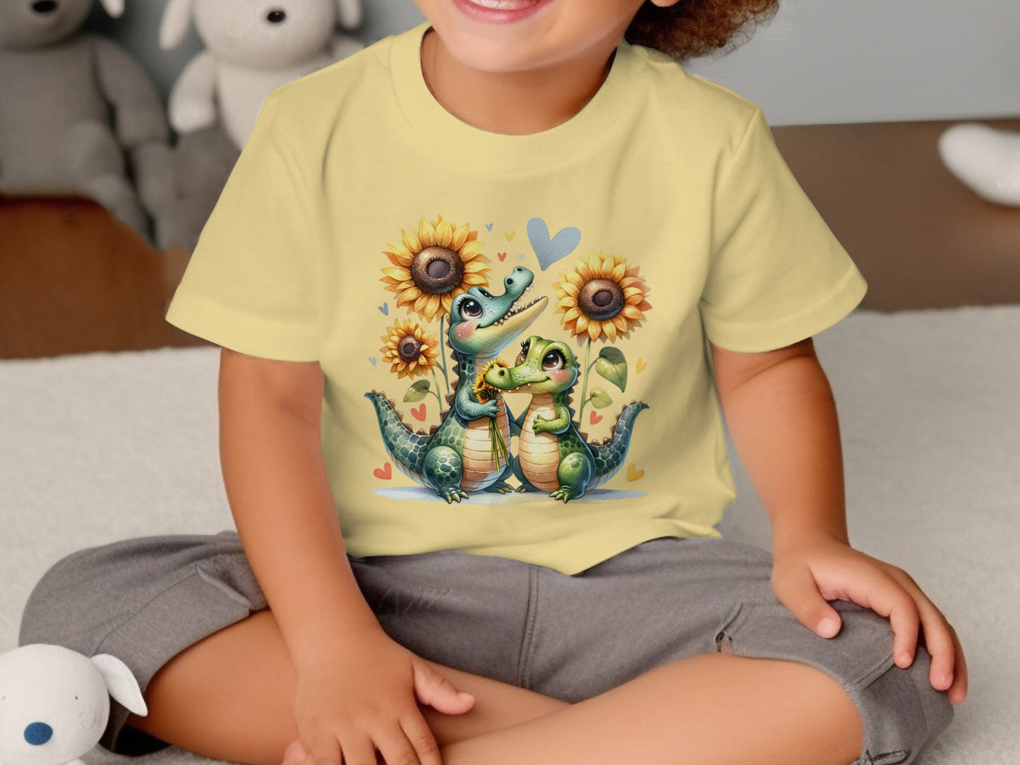 Toddler Cute Alligator Graphic Tee, Sunflower Love T-Shirt