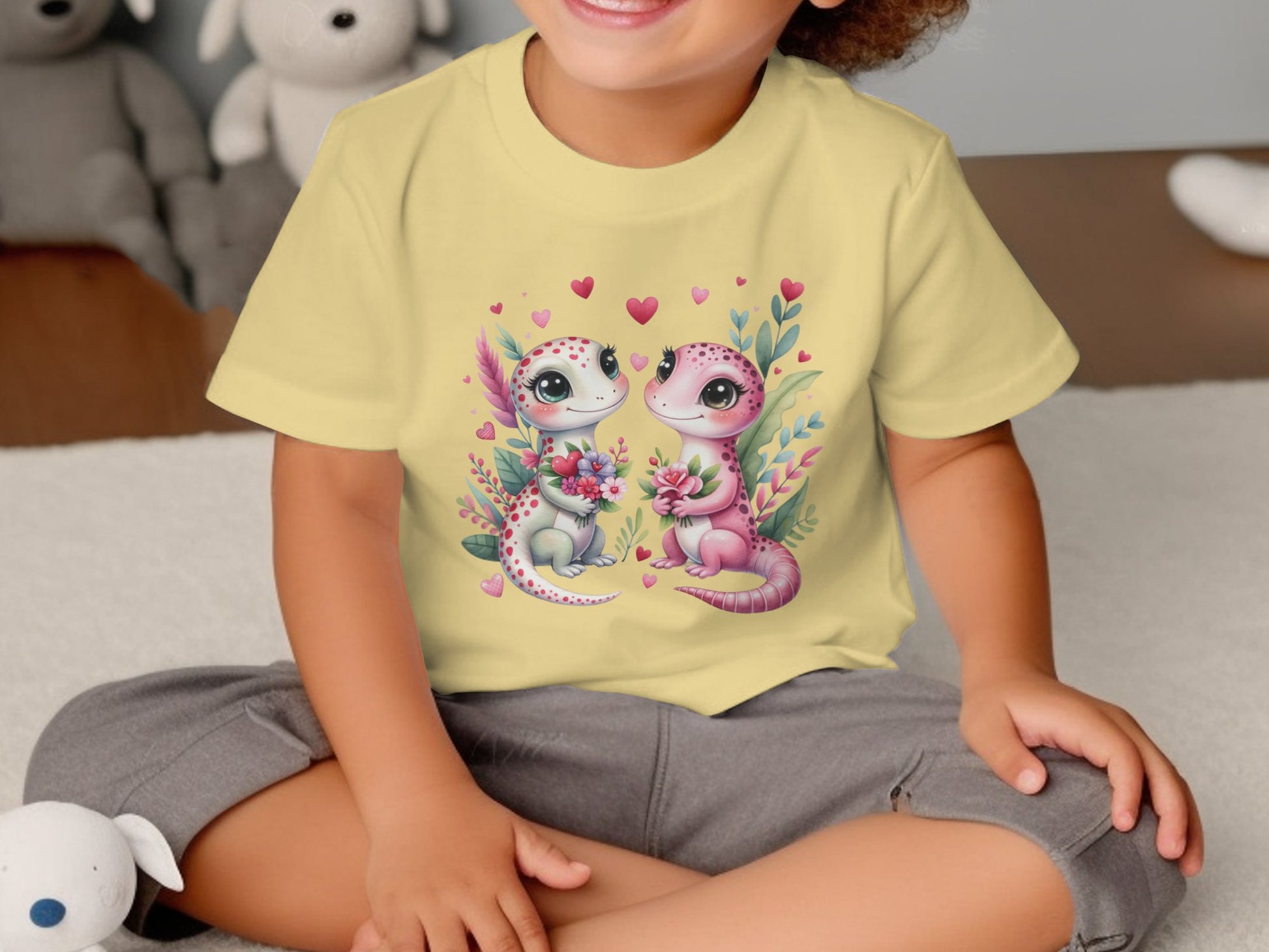 Adorable Lizard Cartoon T-shirt for Toddlers, Cute Geckos Graphic Tee